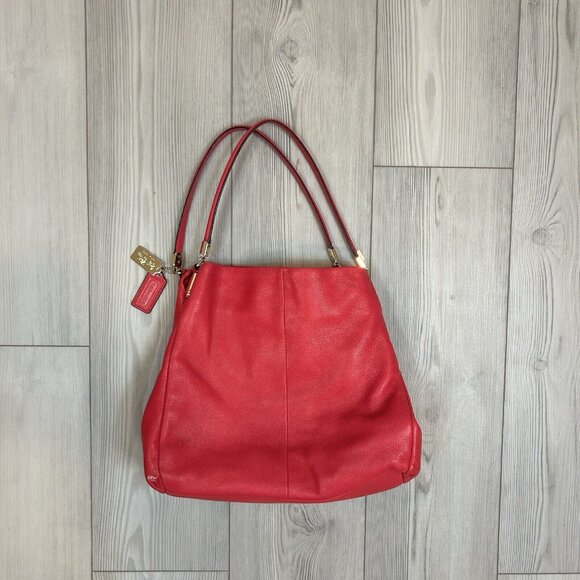 COACH Madison Phoebe Shoulderbag Hot Pink & Gold Hardwear Pebbled Leather - Picture 1 of 11